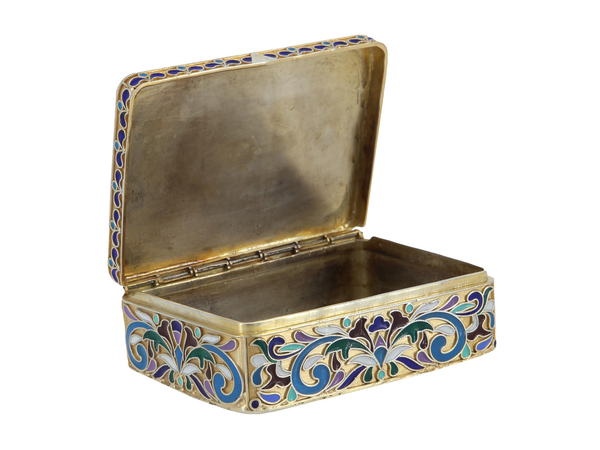 RUSSIAN GILT SILVER CLOISONNE ENAMEL JEWELRY BOX PIC-4